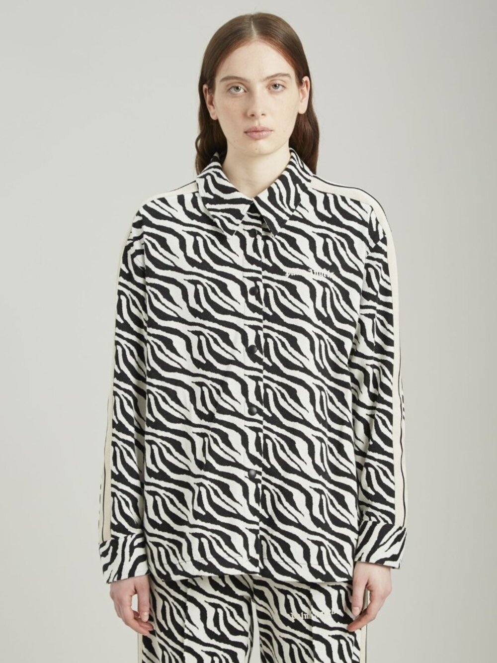 Palm Angels Shirt Womens Black White Zebra Stretch Woven Sz S